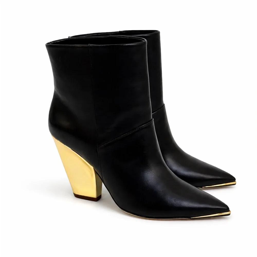 Tory Burch Calf Leather Lila 90MM Booties With Gold Sculptural Heel Size 7 - Picture 3 of 17